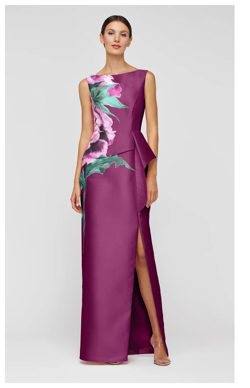 NEW Kay Unger Luciana Placed Floral Column Gown Size 18